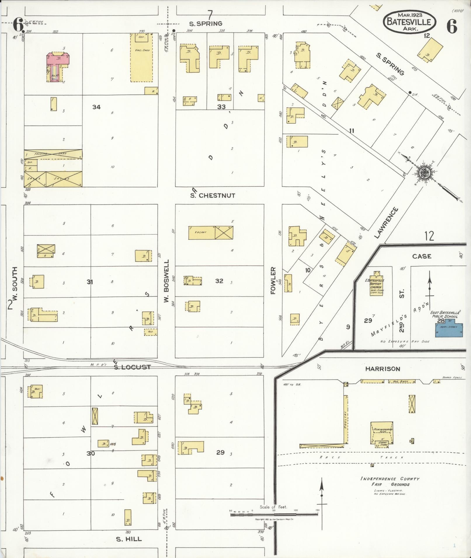 Sanborn Fire Insurance Map from Batesville, Independence County, Arkansas (1923), Sheet #0006 - Historic Sanborn Fire Insurance Map Print, vintage old map wall art, antique decor, genealogy gift, Arkansas Arkansas map