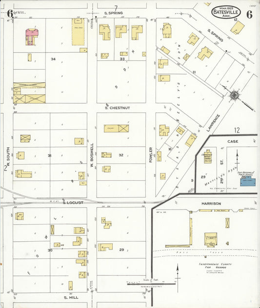 Sanborn Fire Insurance Map from Batesville, Independence County, Arkansas (1923), Sheet #0006 - Historic Sanborn Fire Insurance Map Print, vintage old map wall art, antique decor, genealogy gift, Arkansas Arkansas map