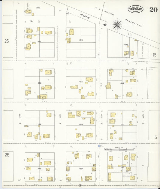 Sanborn Fire Insurance Map from Vancouver, Clark County, Washington (1907), Sheet #0020 - Historic Sanborn Fire Insurance Map Print, vintage old map wall art, antique decor, genealogy gift, Washington Washington map