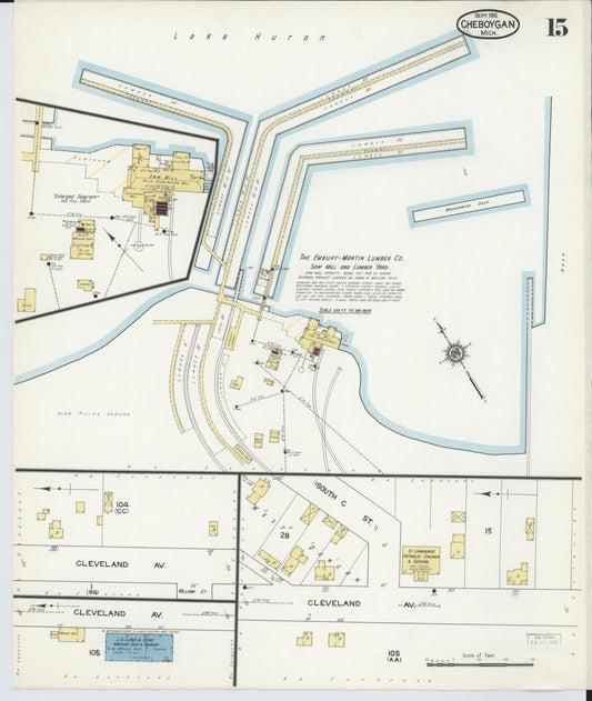 Sanborn Fire Insurance Map from Cheboygan, Cheboygan County, Michigan (1915), Sheet #0015 - Historic Sanborn Fire Insurance Map Print, vintage old map wall art, antique decor, genealogy gift, Michigan Michigan map