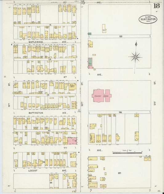 Sanborn Fire Insurance Map from Huntington, Cabell County, West Virginia (1898), Sheet #0018 - Historic Sanborn Fire Insurance Map Print, vintage old map wall art, antique decor, genealogy gift, West Virginia West Virginia map