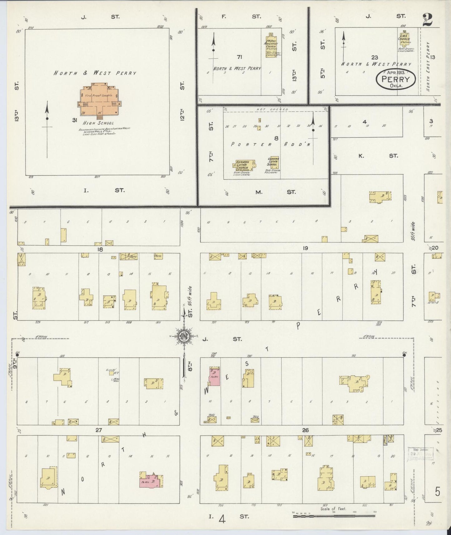 Sanborn Fire Insurance Map from Perry, Noble County, Oklahoma (1913), Sheet #0002 - Complete Map Set gallery image, historic Sanborn map, vintage wall art, Oklahoma Oklahoma