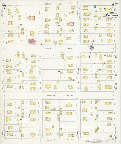 Sanborn Fire Insurance Map from Willmar, Kandiyohi County, Minnesota (1925), Sheet #0007 - Historic Sanborn Fire Insurance Map Print, vintage old map wall art, antique decor, genealogy gift, Minnesota Minnesota map