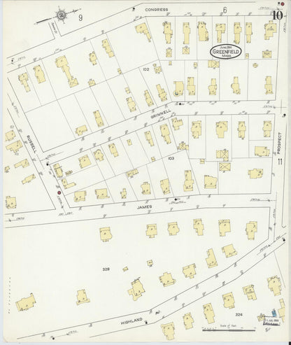 Sanborn Fire Insurance Map from Greenfield, Franklin County, Massachusetts (1914), Sheet #0010 - Complete Map Set gallery image, historic Sanborn map, vintage wall art, Massachusetts Massachusetts