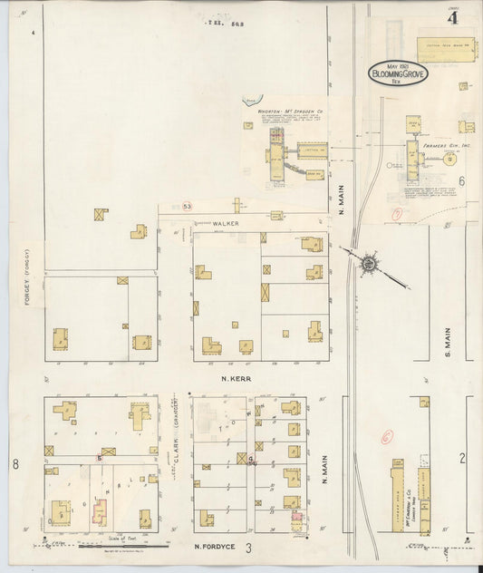 Sanborn Fire Insurance Map from Blooming Grove, Navarro County, Texas (1934), Sheet #0004 - Historic Sanborn Fire Insurance Map Print, vintage old map wall art, antique decor, genealogy gift, Texas Texas map