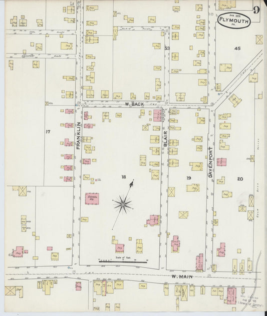 Sanborn Fire Insurance Map from Plymouth, Luzerne County, Pennsylvania (1891), Sheet #0009 - Historic Sanborn Fire Insurance Map Print, vintage old map wall art, antique decor, genealogy gift, Pennsylvania Pennsylvania map