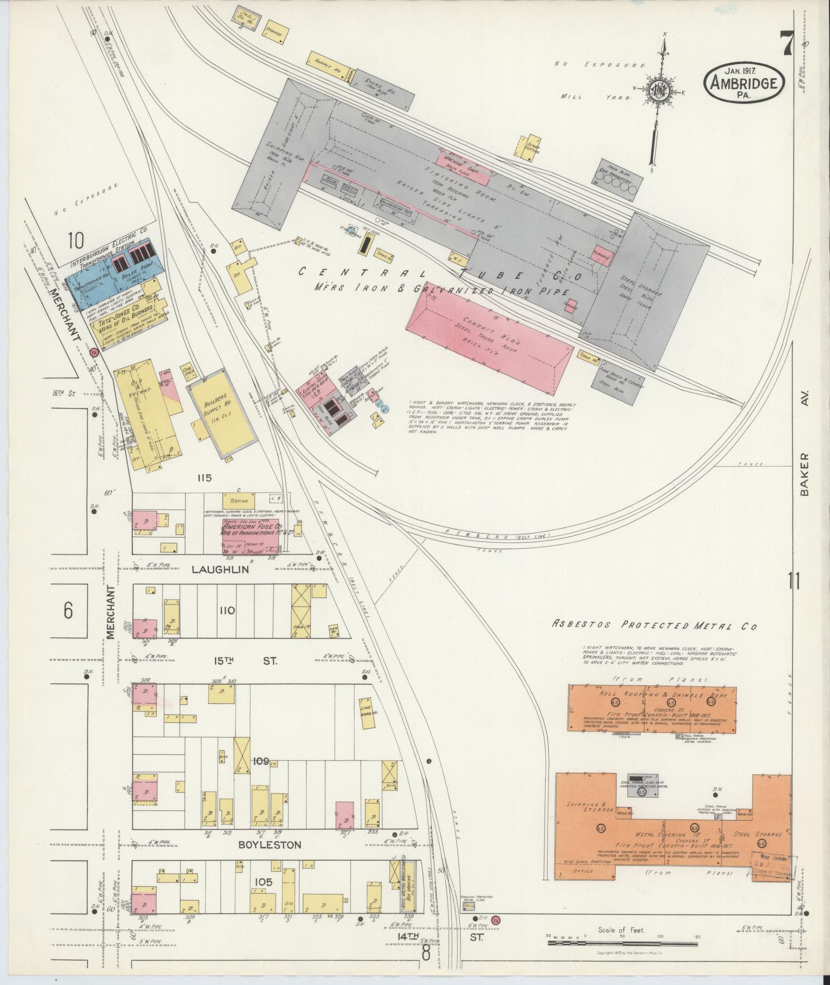 Sanborn Fire Insurance Map from Ambridge, Beaver County, Pennsylvania (1917), Sheet #0007 - Historic Sanborn Fire Insurance Map Print, vintage old map wall art, antique decor, genealogy gift, Pennsylvania Pennsylvania map