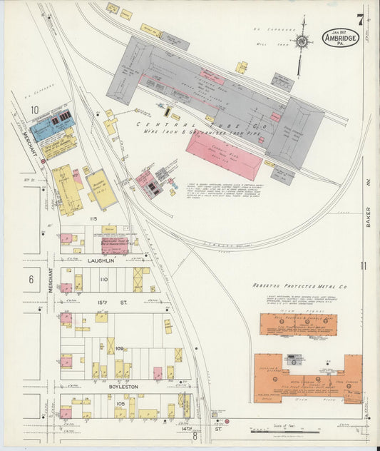 Sanborn Fire Insurance Map from Ambridge, Beaver County, Pennsylvania (1917), Sheet #0007 - Historic Sanborn Fire Insurance Map Print, vintage old map wall art, antique decor, genealogy gift, Pennsylvania Pennsylvania map