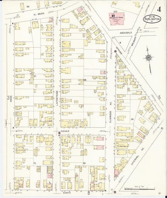 Sanborn Fire Insurance Map from Burlington, Chittenden County, Vermont (1912), Sheet #0004 - Historic Sanborn Fire Insurance Map Print, vintage old map wall art, antique decor, genealogy gift, Vermont Vermont map