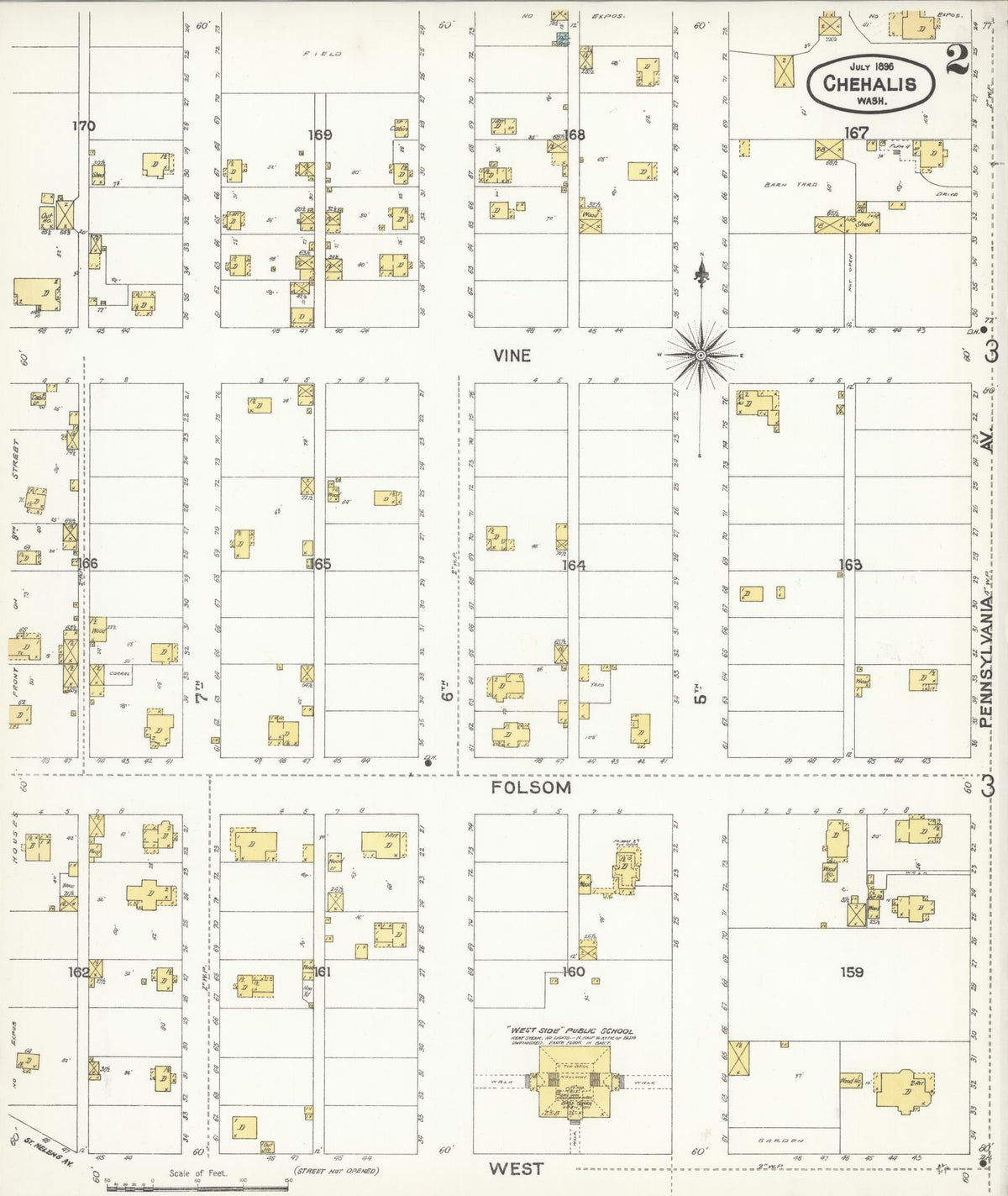 Sanborn Fire Insurance Map from Chehalis, Lewis County, Washington (1896), Sheet #0002 - Historic Sanborn Fire Insurance Map Print, vintage old map wall art, antique decor, genealogy gift, Washington Washington map