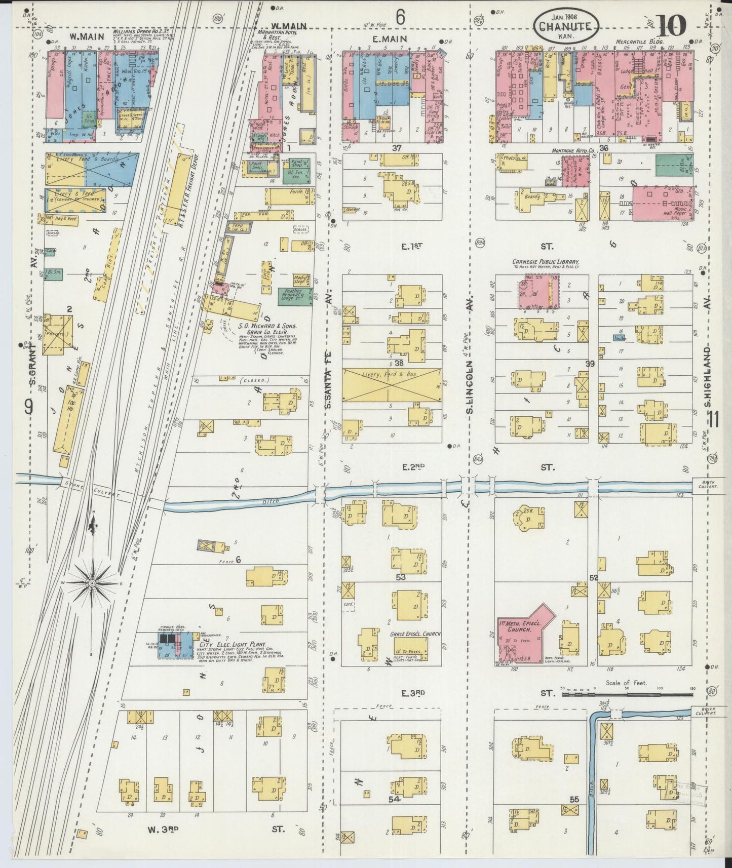 Sanborn Fire Insurance Map from Chanute, Neosho County, Kansas (1906), Sheet #0010 - Complete Map Set gallery image, historic Sanborn map, vintage wall art, Kansas Kansas
