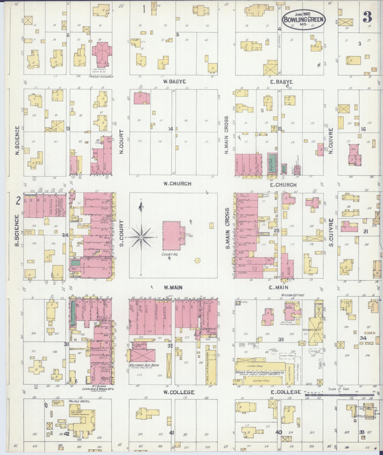 Sanborn Fire Insurance Map from Bowling Green, Pike County, Missouri (1902), Sheet #0003 - Complete Map Set gallery image, historic Sanborn map, vintage wall art, Missouri Missouri