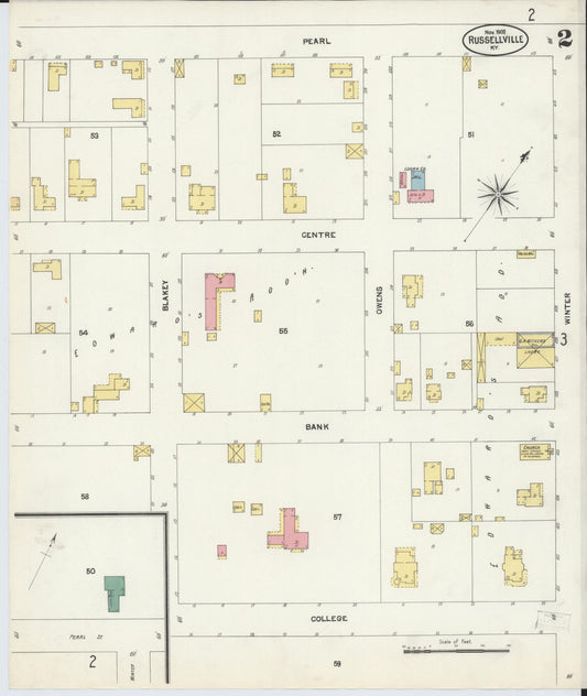 Sanborn Fire Insurance Map from Russellville, Logan County, Kentucky (1902), Sheet #0002 - Historic Sanborn Fire Insurance Map Print, vintage old map wall art, antique decor, genealogy gift, Kentucky Kentucky map