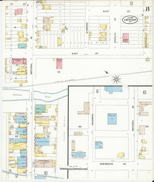 Sanborn Fire Insurance Map from Las Vegas, San Miguel County, New Mexico (1898), Sheet #0008 - Historic Sanborn Fire Insurance Map Print, vintage old map wall art, antique decor, genealogy gift, New Mexico New Mexico map