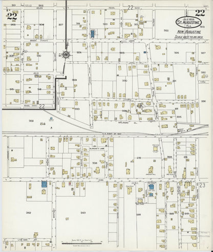 Sanborn Fire Insurance Map from Saint Augustine, Saint John's County, Florida (1924), Sheet #0022 - Historic Sanborn Fire Insurance Map Print, vintage old map wall art, antique decor, genealogy gift, Florida Florida map