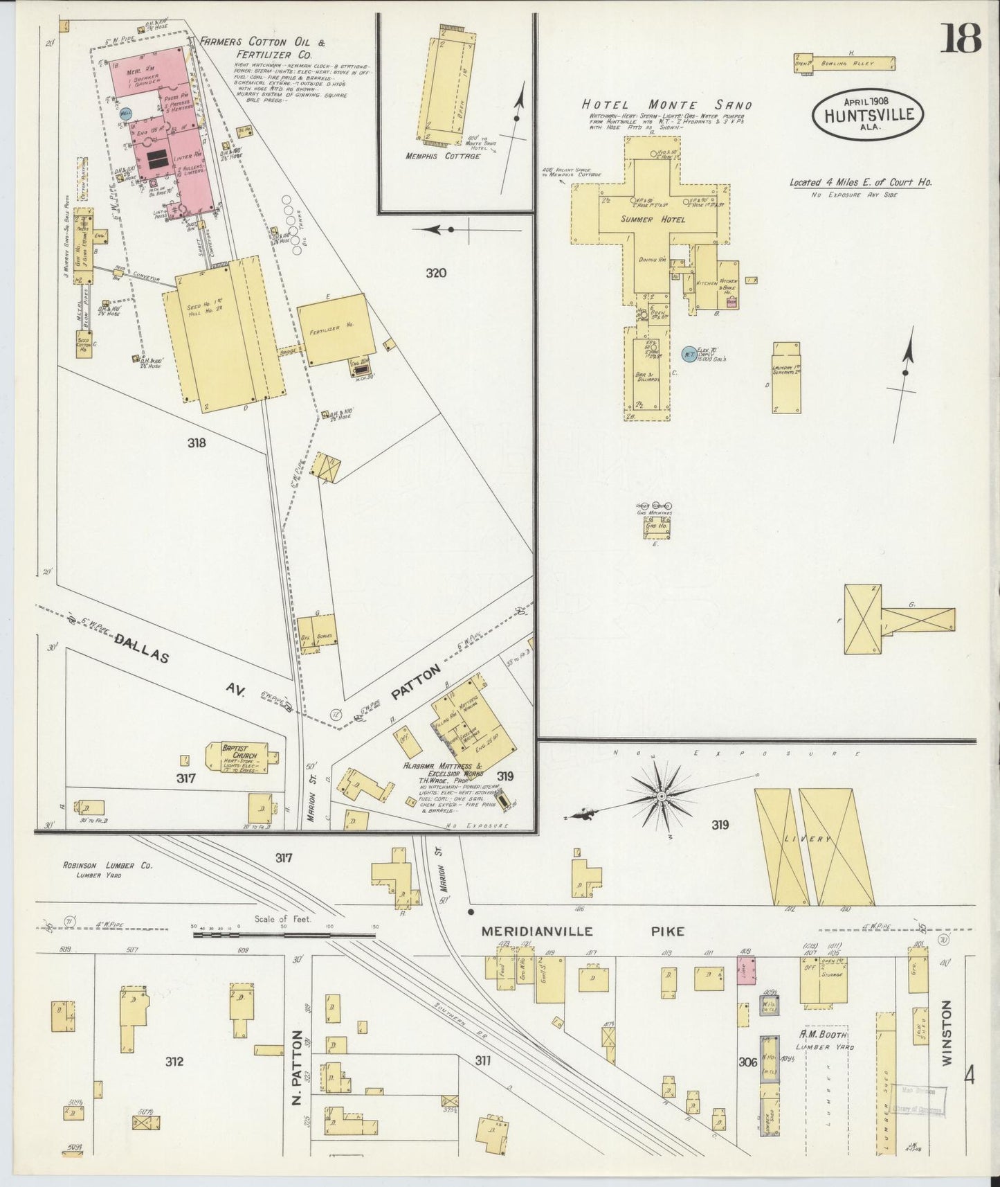 Sanborn Fire Insurance Map from Huntsville, Madison County, Alabama (1908), Sheet #0018 - Complete Map Set gallery image, historic Sanborn map, vintage wall art, Alabama Alabama