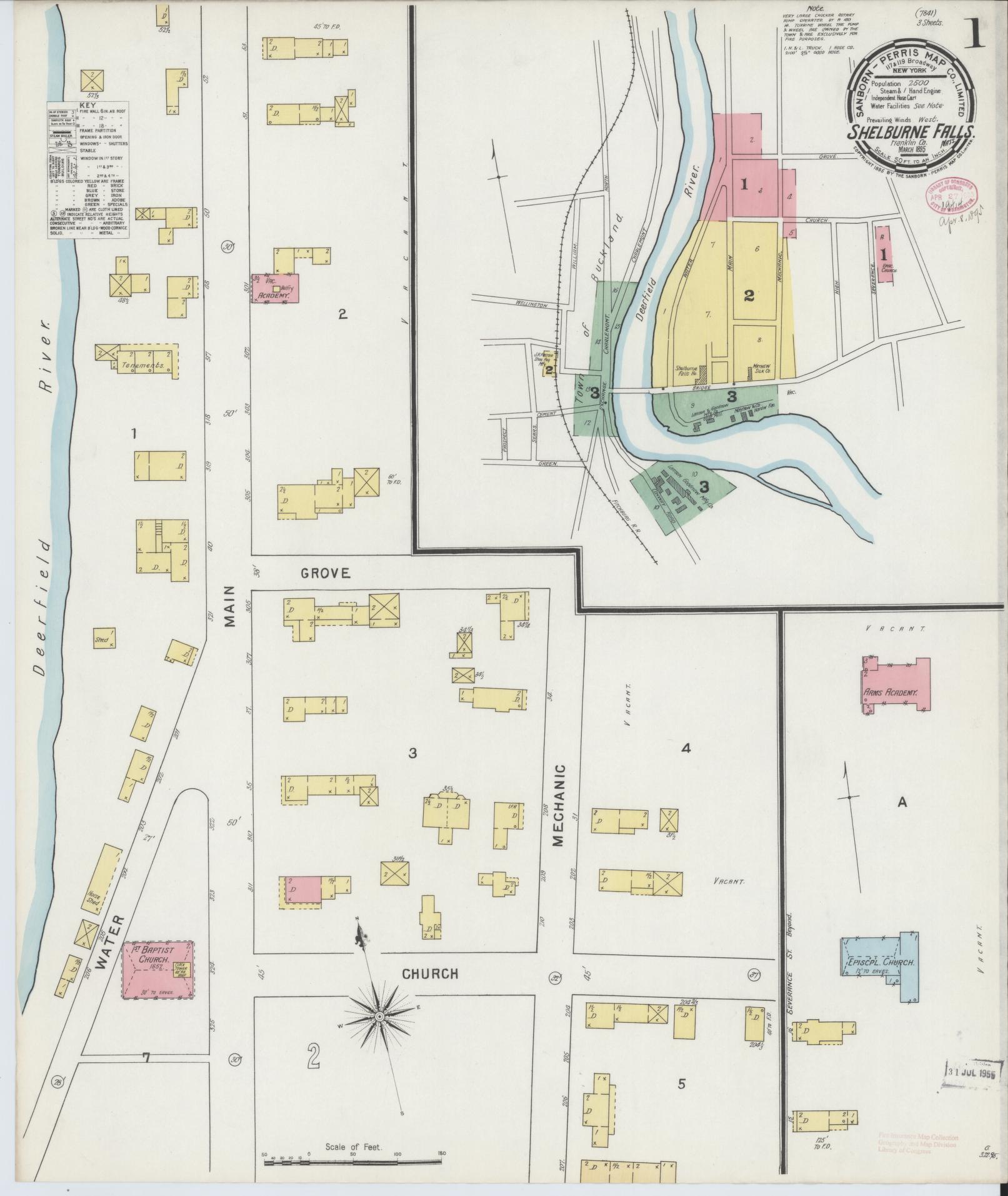 Sanborn Fire Insurance Map from Shelburne Falls, Franklin County, Massachusetts (1895), Sheet #0001 - Complete Map Set gallery image, historic Sanborn map, vintage wall art, Massachusetts Massachusetts