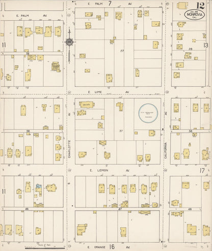 Sanborn Fire Insurance Map from Monrovia, Los Angeles County, California (1913), Sheet #0012 - Complete Map Set gallery image, historic Sanborn map, vintage wall art, California California