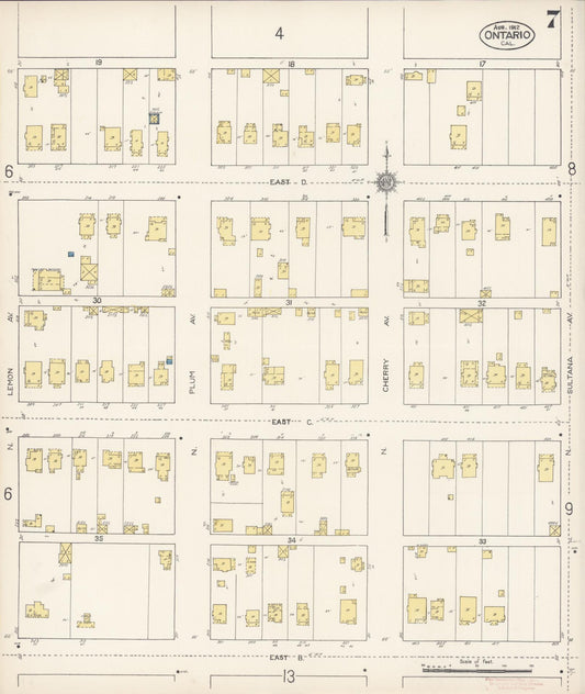 Sanborn Fire Insurance Map from Ontario, San Bernardino County, California (1912), Sheet #0007 - Historic Sanborn Fire Insurance Map Print, vintage old map wall art, antique decor, genealogy gift, California California map