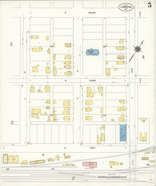Sanborn Fire Insurance Map from Livingston, Park County, Montana (1921), Sheet #0005 - Historic Sanborn Fire Insurance Map Print, vintage old map wall art, antique decor, genealogy gift, Montana Montana map