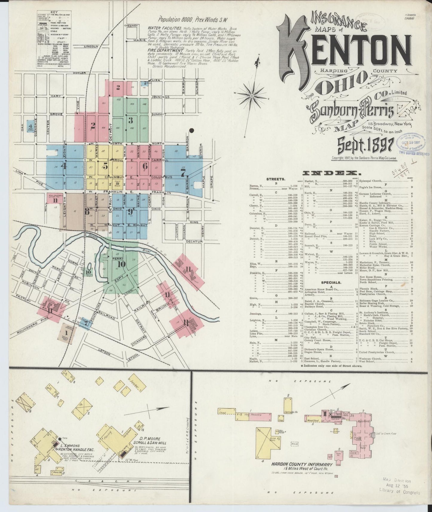 Sanborn Fire Insurance Map from Kenton, Hardin County, Ohio (1897), Sheet #0001 - Historic Sanborn Fire Insurance Map Print, vintage old map wall art, antique decor, genealogy gift, Ohio Ohio map