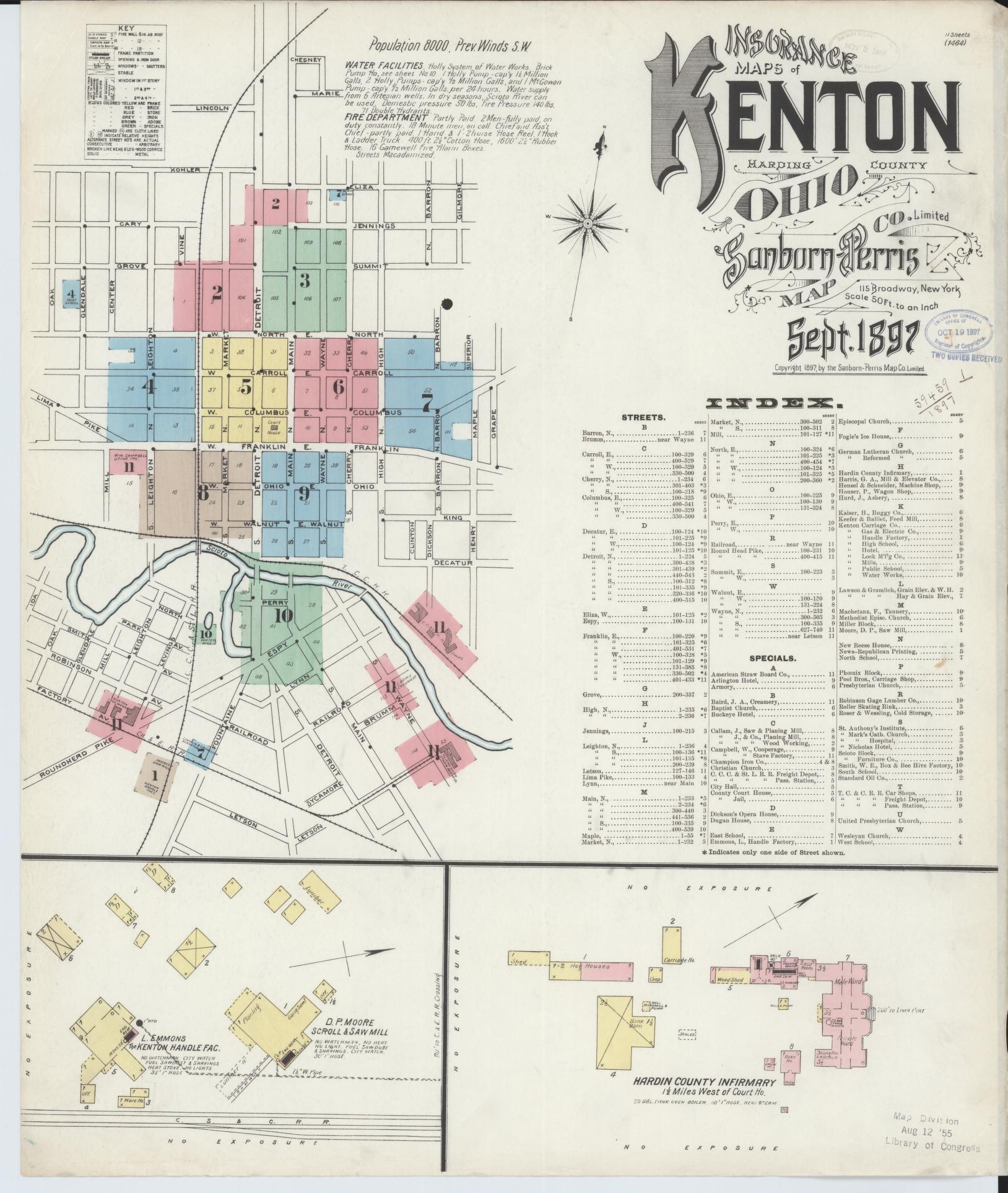 Sanborn Fire Insurance Map from Kenton, Hardin County, Ohio (1897), Sheet #0001 - Historic Sanborn Fire Insurance Map Print, vintage old map wall art, antique decor, genealogy gift, Ohio Ohio map