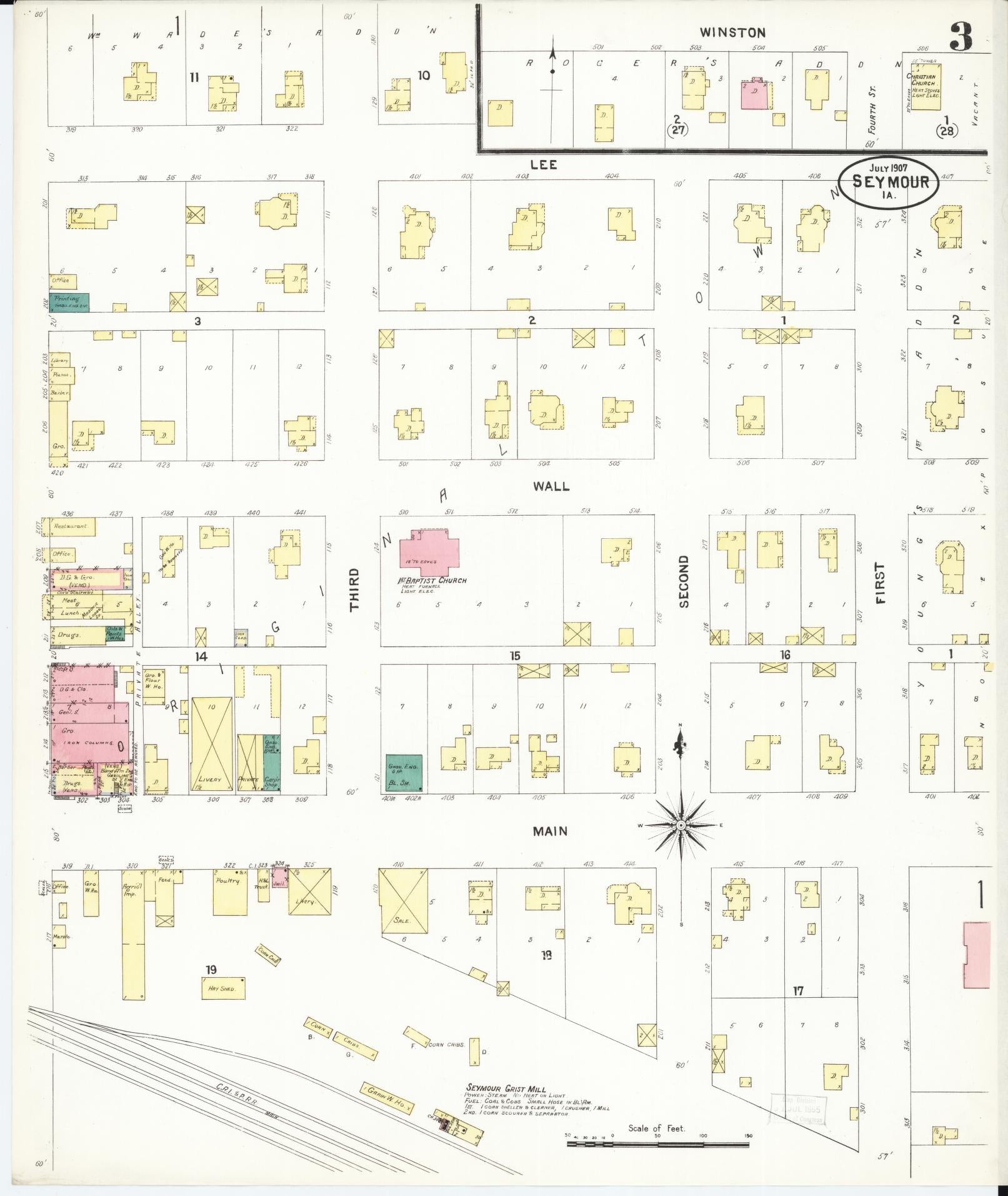 Sanborn Fire Insurance Map from Seymour, Wayne County, Iowa (1907), Sheet #0003 - Historic Sanborn Fire Insurance Map Print, vintage old map wall art