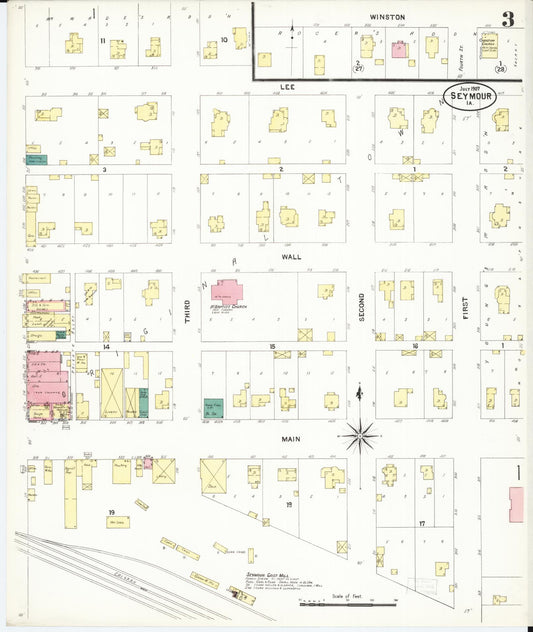 Sanborn Fire Insurance Map from Seymour, Wayne County, Iowa (1907), Sheet #0003 - Historic Sanborn Fire Insurance Map Print, vintage old map wall art