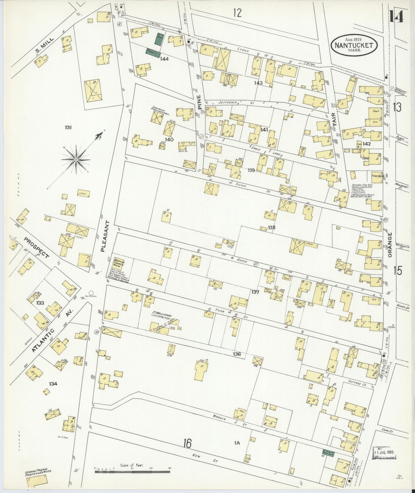 Sanborn Fire Insurance Map from Nantucket, Nantucket County, Massachusetts (1909), Sheet #0014 - Complete Map Set gallery image, historic Sanborn map, vintage wall art, Massachusetts Massachusetts