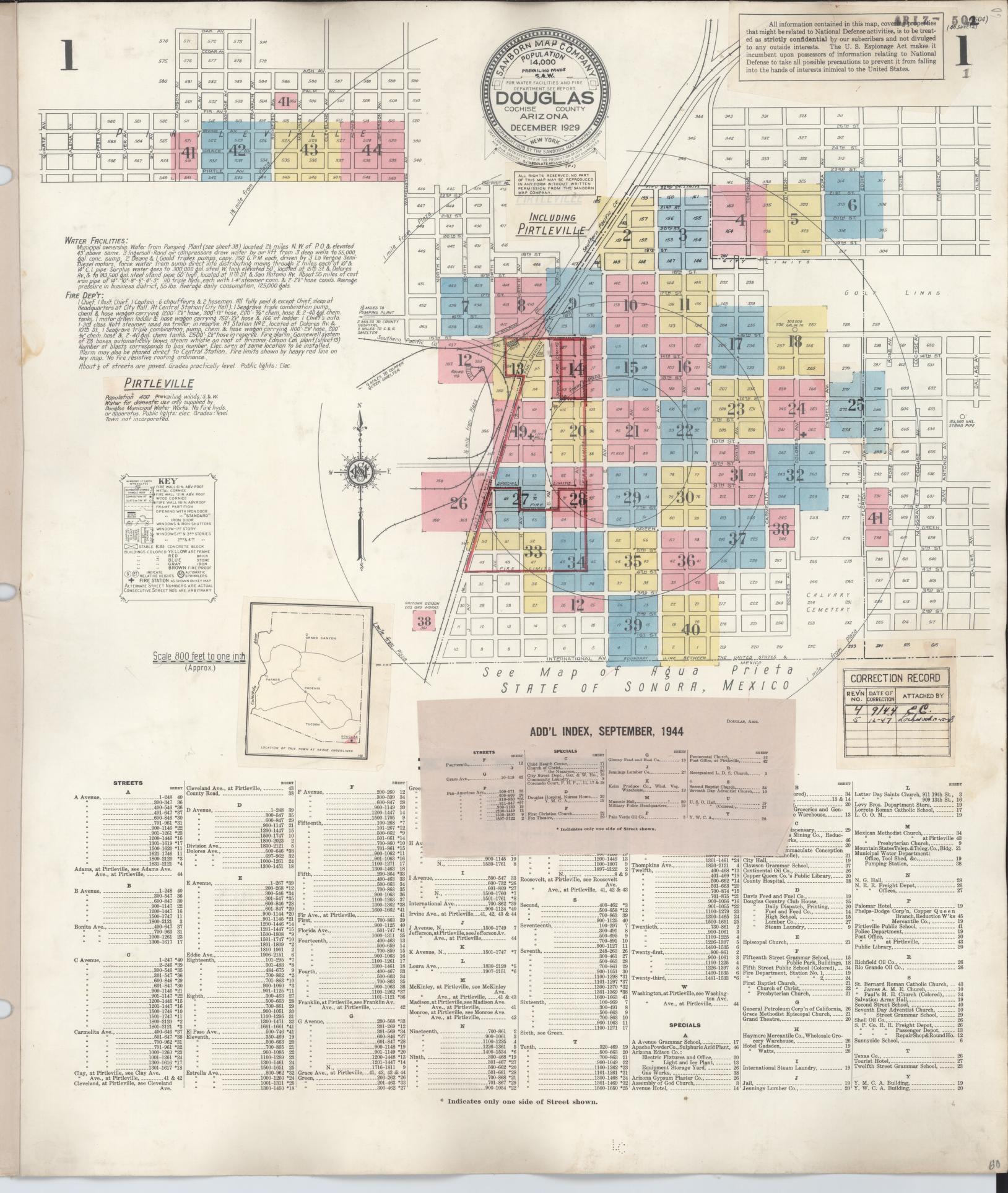 Sanborn Fire Insurance Map from Douglas, Cochise County, Arizona (1947), Sheet #0001 - Historic Sanborn Fire Insurance Map Print, vintage old map wall art, antique decor, genealogy gift, Arizona Arizona map
