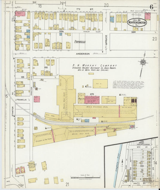 Sanborn Fire Insurance Map from New Kensington, Westmoreland County, Pennsylvania (1921), Sheet #0006 - Historic Sanborn Fire Insurance Map Print, vintage old map wall art, antique decor, genealogy gift, Pennsylvania Pennsylvania map