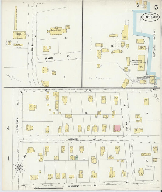 Sanborn Fire Insurance Map from Huntington, Suffolk County, New York (1897), Sheet #0005 - Historic Sanborn Fire Insurance Map Print, vintage old map wall art, antique decor, genealogy gift, New York New York map
