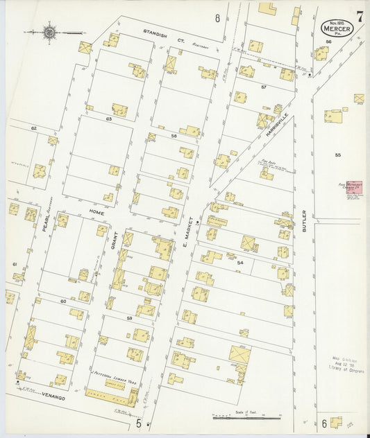Sanborn Fire Insurance Map from Mercer, Mercer County, Pennsylvania (1910), Sheet #0007 - Historic Sanborn Fire Insurance Map Print, vintage old map wall art, antique decor, genealogy gift, Pennsylvania Pennsylvania map
