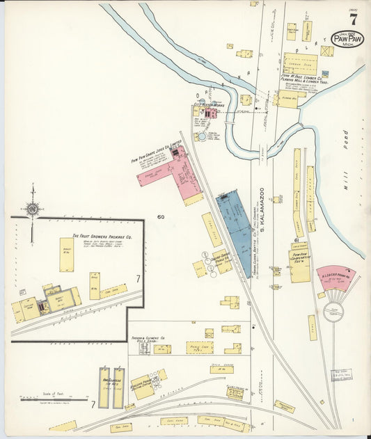 Sanborn Fire Insurance Map from Paw Paw, Van Buren County, Michigan (1922), Sheet #0007 - Historic Sanborn Fire Insurance Map Print, vintage old map wall art, antique decor, genealogy gift, Michigan Michigan map