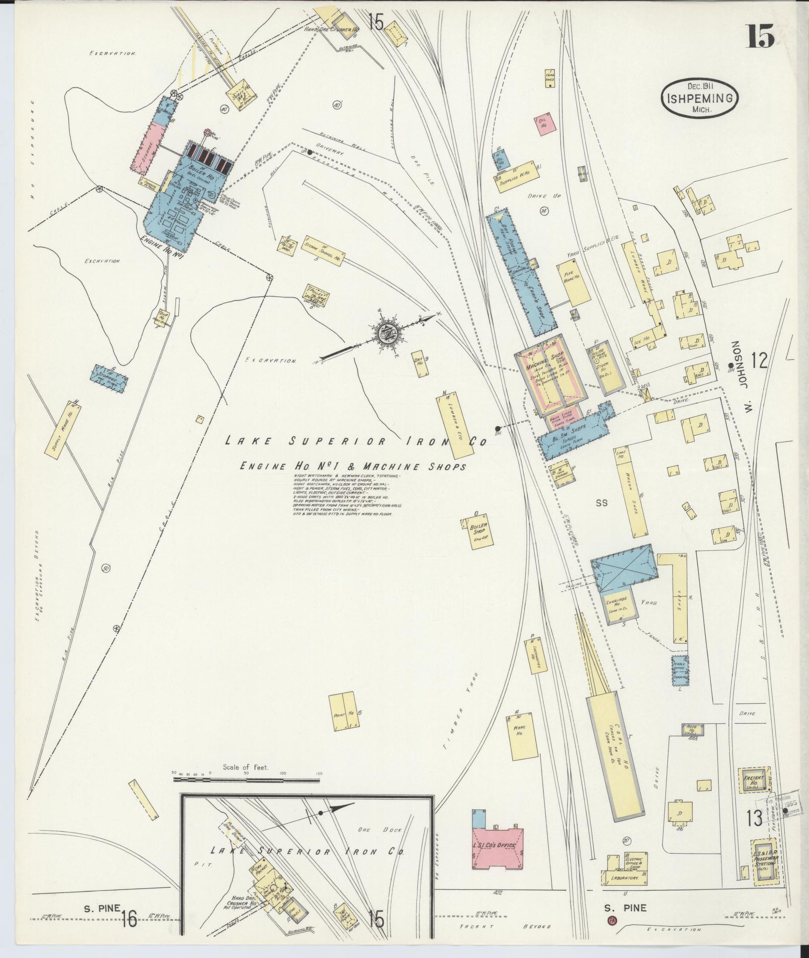 Sanborn Fire Insurance Map from Ishpeming, Marquette County, Michigan (1911), Sheet #0015 - Historic Sanborn Fire Insurance Map Print, vintage old map wall art, antique decor, genealogy gift, Michigan Michigan map