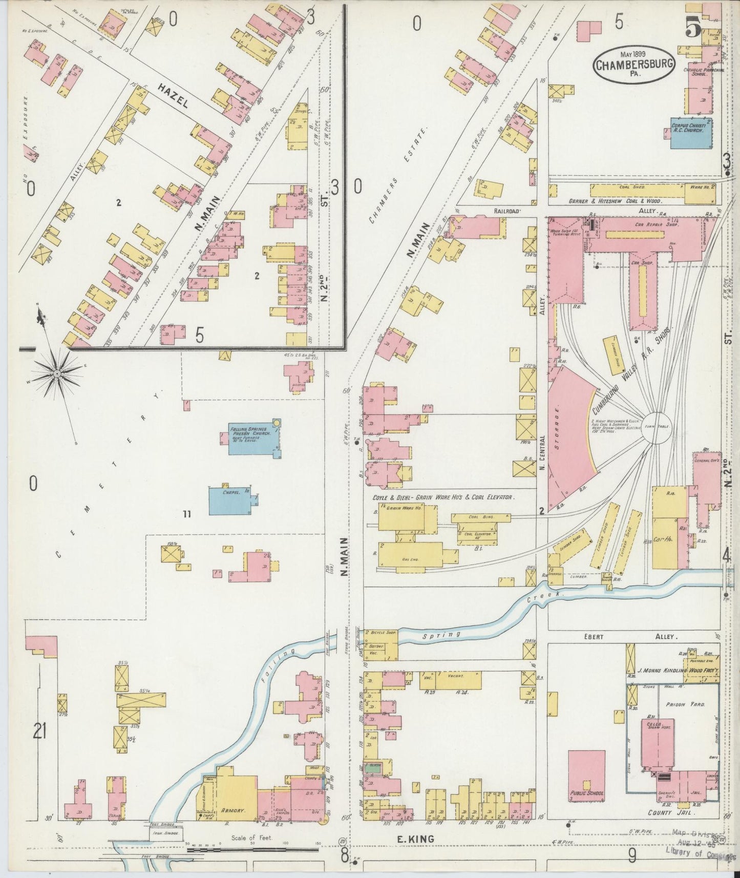 Sanborn Fire Insurance Map from Chambersburg, Franklin County, Pennsylvania (1899), Sheet #0005 - Historic Sanborn Fire Insurance Map Print, vintage old map wall art, antique decor, genealogy gift, Pennsylvania Pennsylvania map