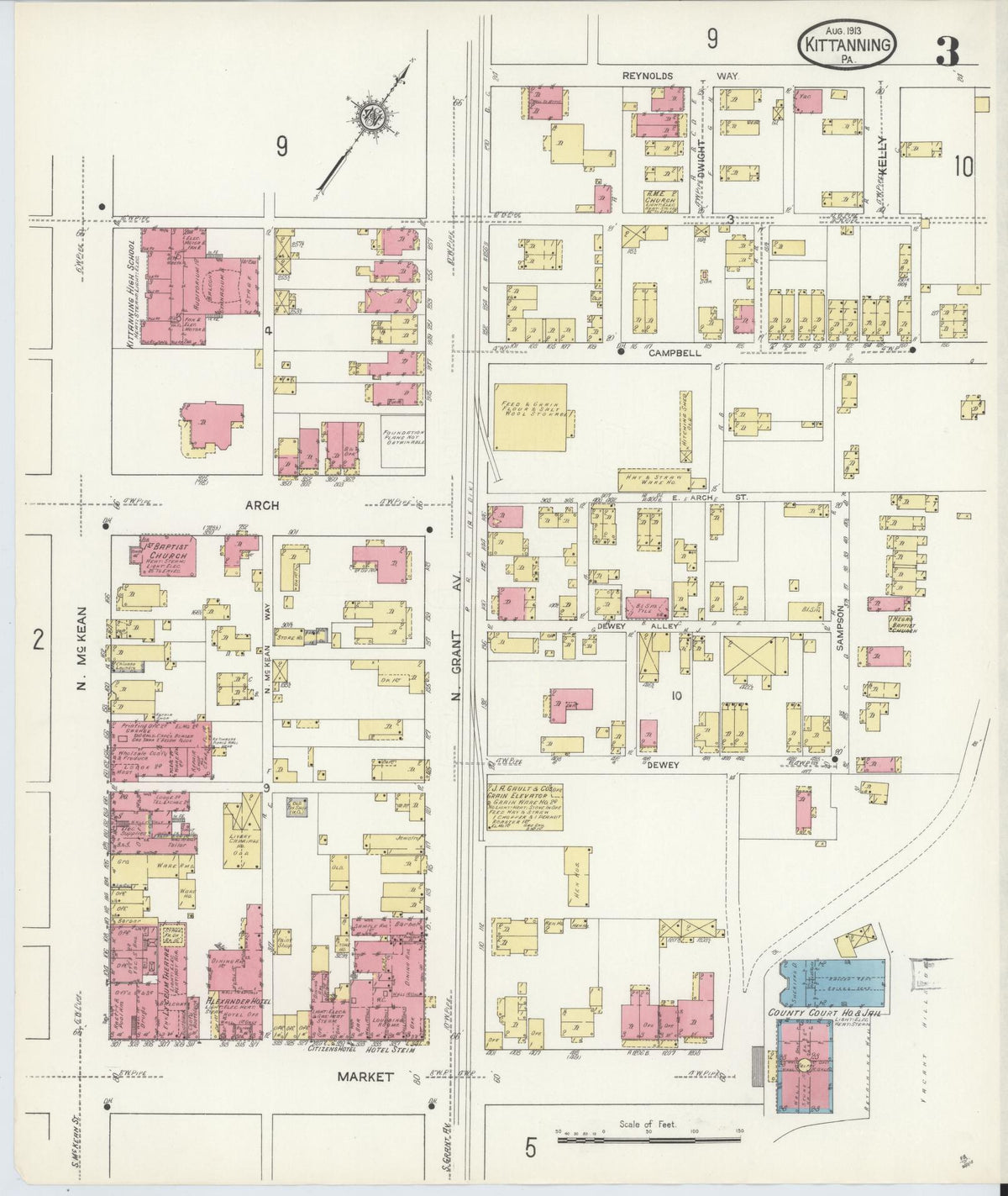 Sanborn Fire Insurance Map from Kittanning, Armstrong County, Pennsylvania (1913), Sheet #0003 - Historic Sanborn Fire Insurance Map Print, vintage old map wall art, antique decor, genealogy gift, Pennsylvania Pennsylvania map