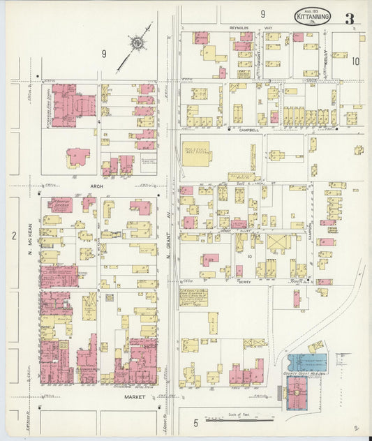 Sanborn Fire Insurance Map from Kittanning, Armstrong County, Pennsylvania (1913), Sheet #0003 - Historic Sanborn Fire Insurance Map Print, vintage old map wall art, antique decor, genealogy gift, Pennsylvania Pennsylvania map