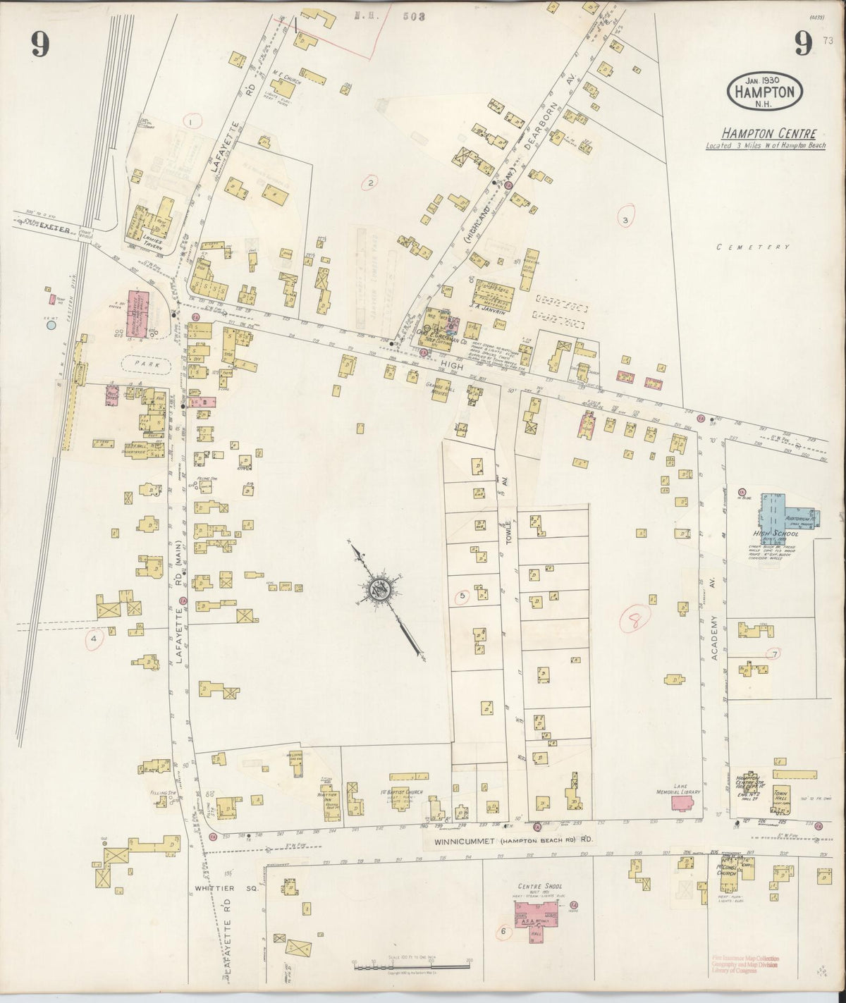 Sanborn Fire Insurance Map from Hampton, Rockingham County, New Hampshire (1942), Sheet #0009 - Historic Sanborn Fire Insurance Map Print, vintage old map wall art, antique decor, genealogy gift, New Hampshire New Hampshire map