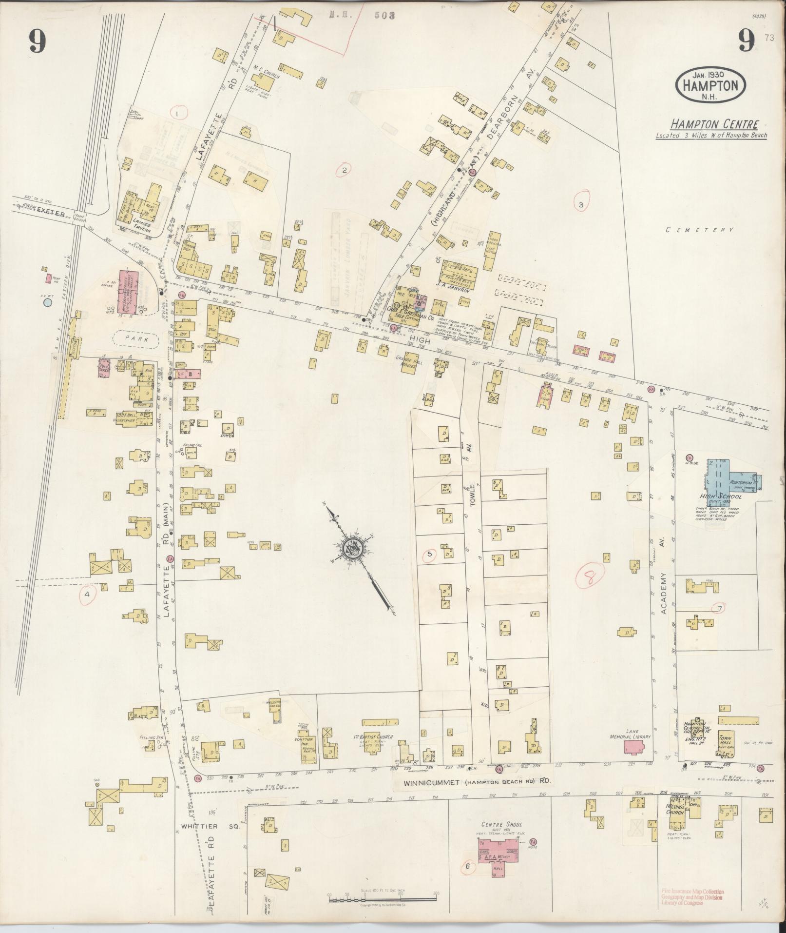 Sanborn Fire Insurance Map from Hampton, Rockingham County, New Hampshire (1942), Sheet #0009 - Historic Sanborn Fire Insurance Map Print, vintage old map wall art, antique decor, genealogy gift, New Hampshire New Hampshire map