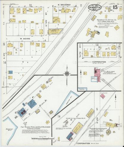 Sanborn Fire Insurance Map from Henryetta, Okmulgee County, Oklahoma (1920), Sheet #0015 - Complete Map Set gallery image, historic Sanborn map, vintage wall art, Oklahoma Oklahoma