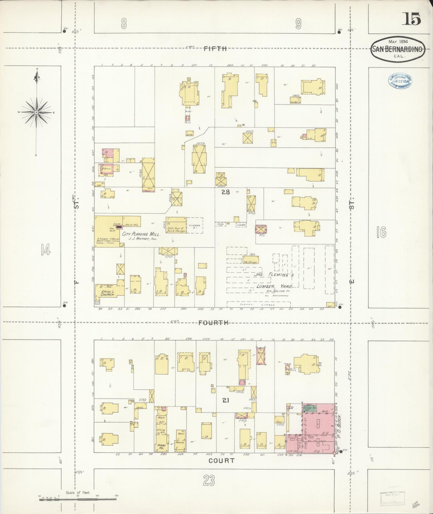 Sanborn Fire Insurance Map from San Bernardino, San Bernardino County, California (1894), Sheet #0015 - Complete Map Set gallery image, historic Sanborn map, vintage wall art, California California