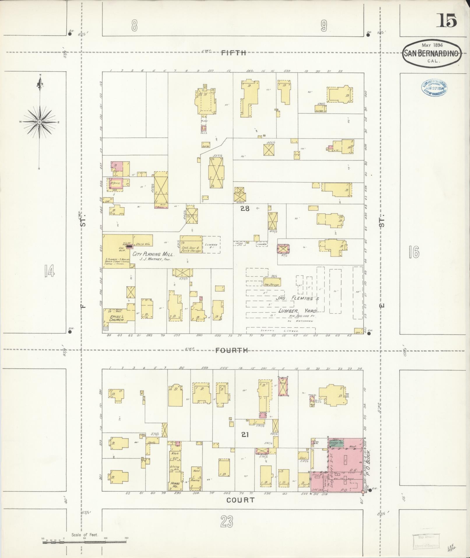 Sanborn Fire Insurance Map from San Bernardino, San Bernardino County, California (1894), Sheet #0015 - Complete Map Set gallery image, historic Sanborn map, vintage wall art, California California