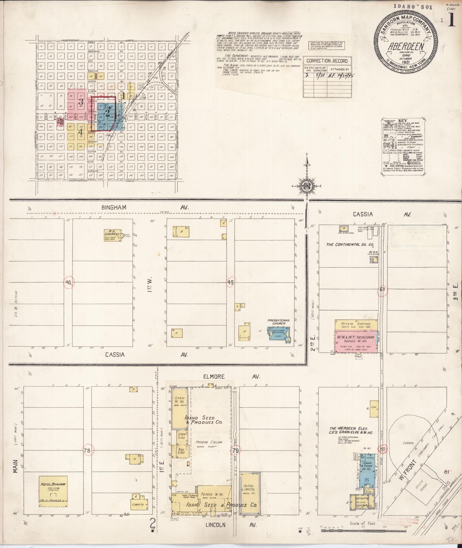 Sanborn Fire Insurance Map from Aberdeen, Bingham County, Idaho (1931), Sheet #0001 - Complete Map Set gallery image, historic Sanborn map, vintage wall art, Idaho Idaho