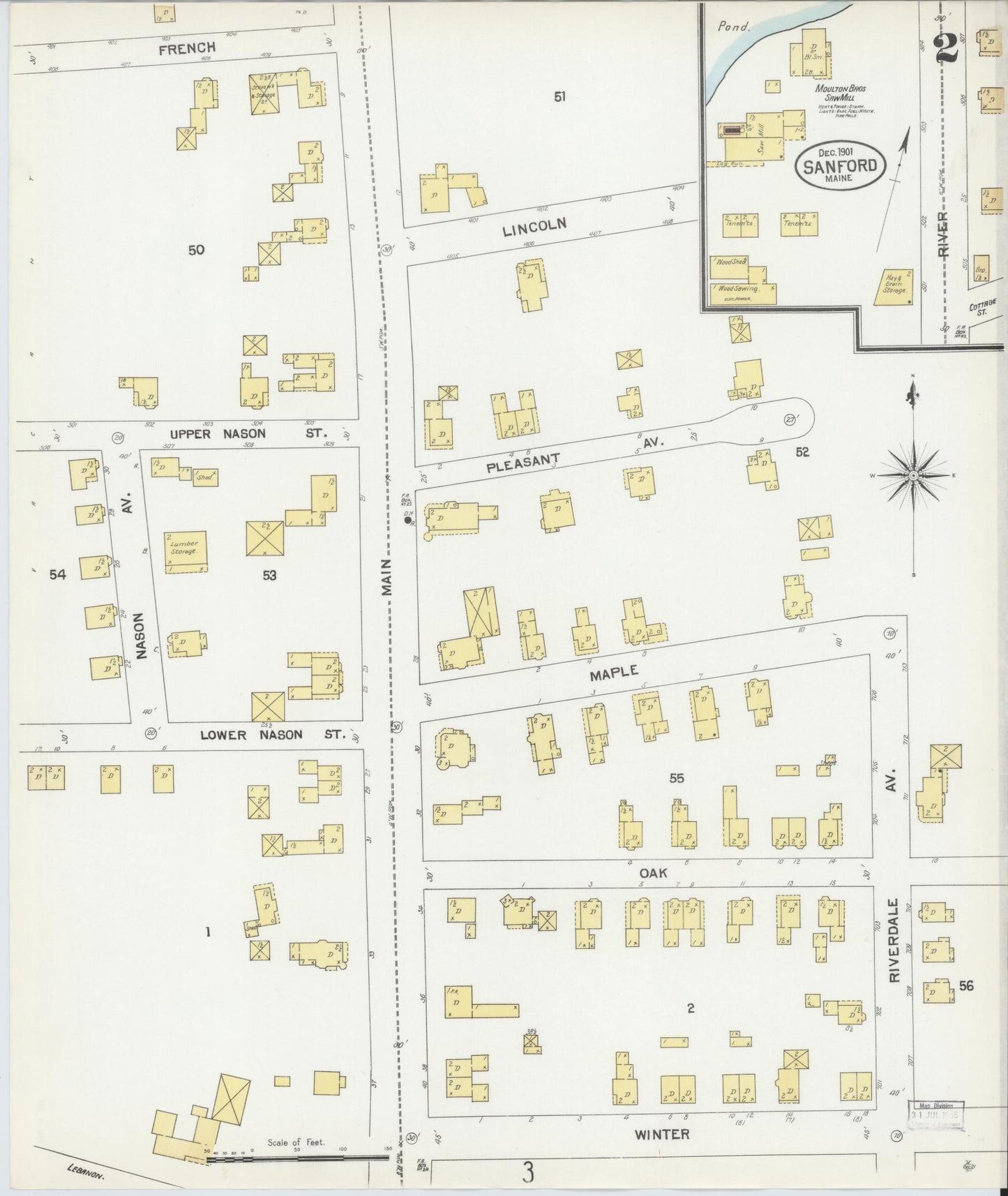 Sanborn Fire Insurance Map from Sanford, York County, Maine (1901), Sheet #0002 - Complete Map Set gallery image, historic Sanborn map, vintage wall art, Maine Maine