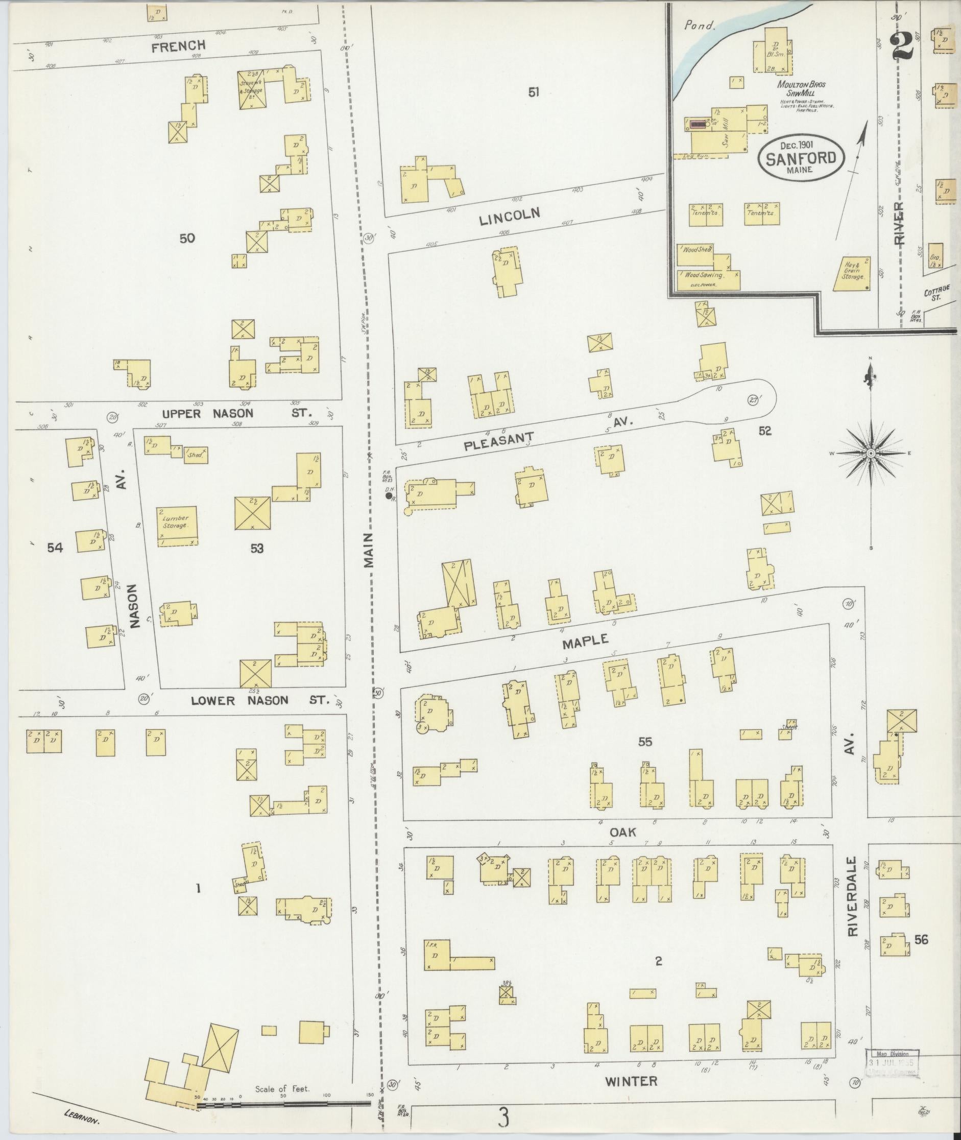 Sanborn Fire Insurance Map from Sanford, York County, Maine (1901), Sheet #0002 - Complete Map Set gallery image, historic Sanborn map, vintage wall art, Maine Maine