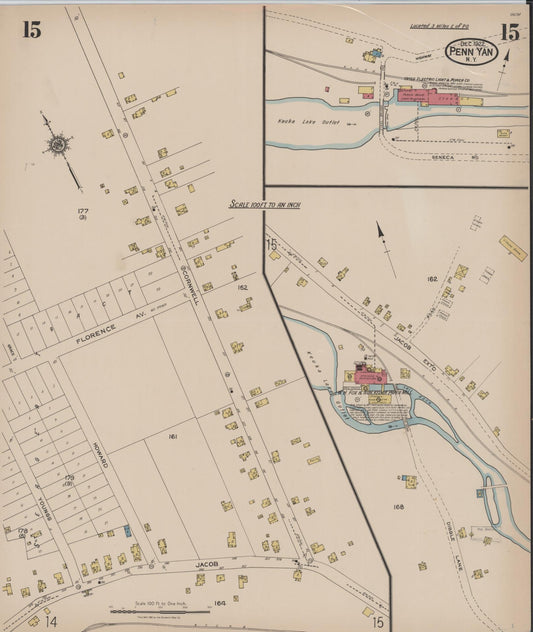 Sanborn Fire Insurance Map from Penn Yan, Yates County, New York (1922), Sheet #0015 - Historic Sanborn Fire Insurance Map Print, vintage old map wall art, antique decor, genealogy gift, New York New York map