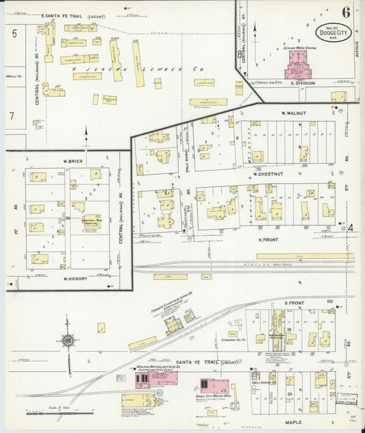Sanborn Fire Insurance Map from Dodge City, Ford County, Kansas (1911), Sheet #0006 - Historic Sanborn Fire Insurance Map Print, vintage old map wall art, antique decor, genealogy gift, Kansas Kansas map