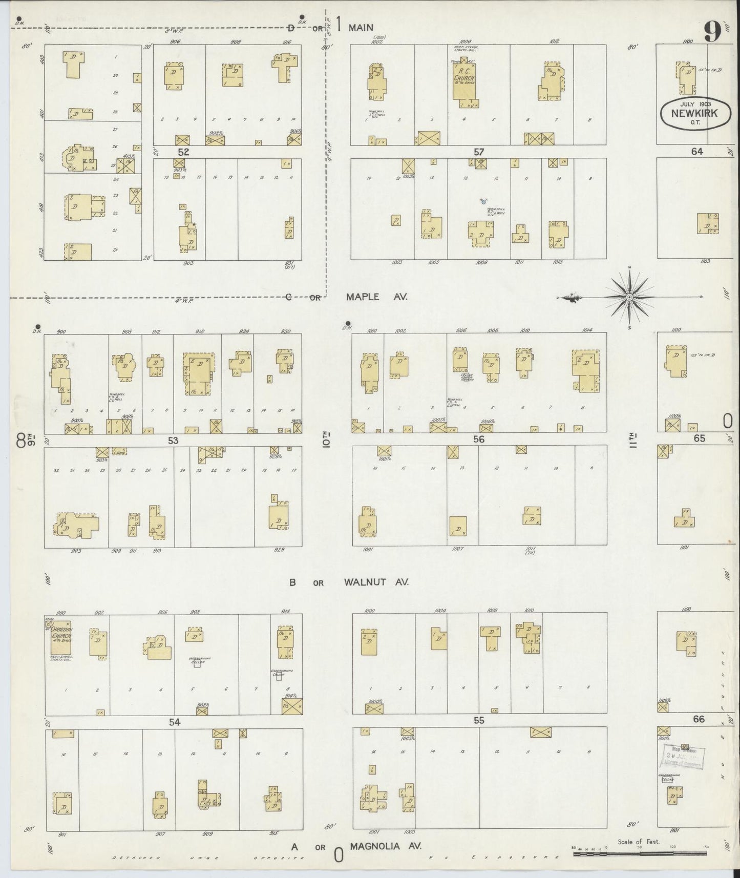 Sanborn Fire Insurance Map from Newkirk, Kay County, Oklahoma (1903), Sheet #0009 - Complete Map Set gallery image, historic Sanborn map, vintage wall art, Oklahoma Oklahoma