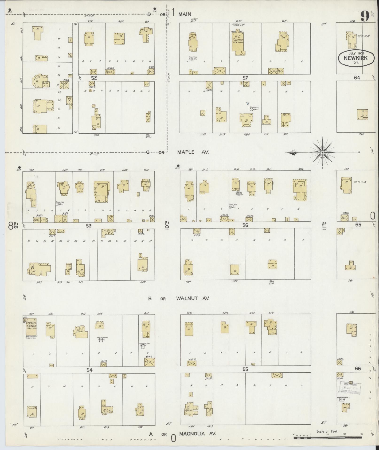 Sanborn Fire Insurance Map from Newkirk, Kay County, Oklahoma (1903), Sheet #0009 - Complete Map Set gallery image, historic Sanborn map, vintage wall art, Oklahoma Oklahoma